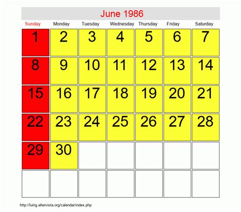 Calendar June 1986